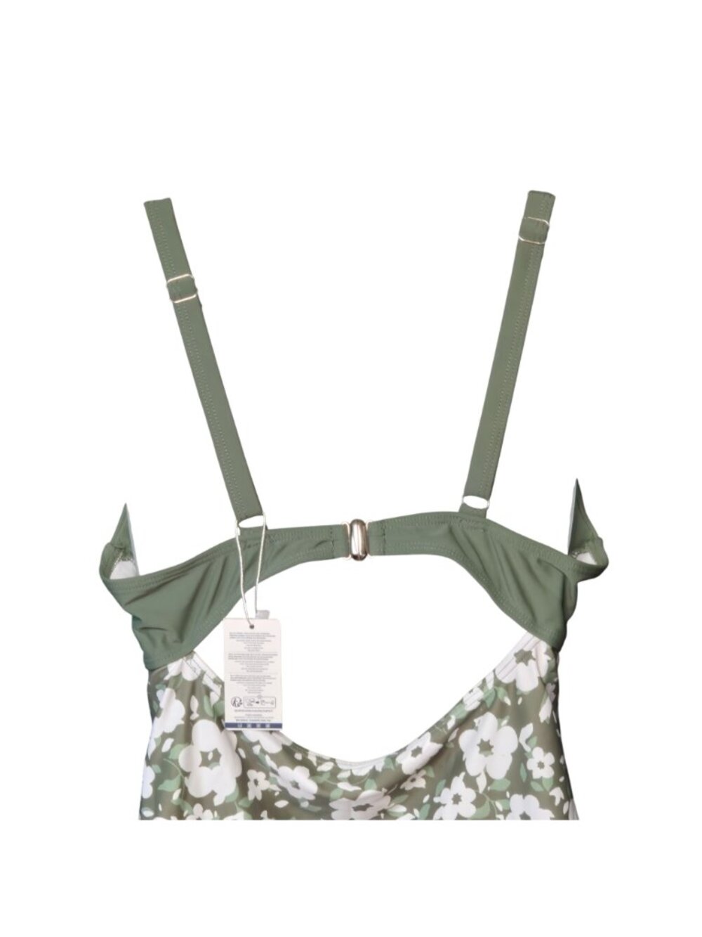 Green Floral One-Piece Swimsuit M Knot Front Cutout Adjustable Straps Lined - Picture 4 of 9
